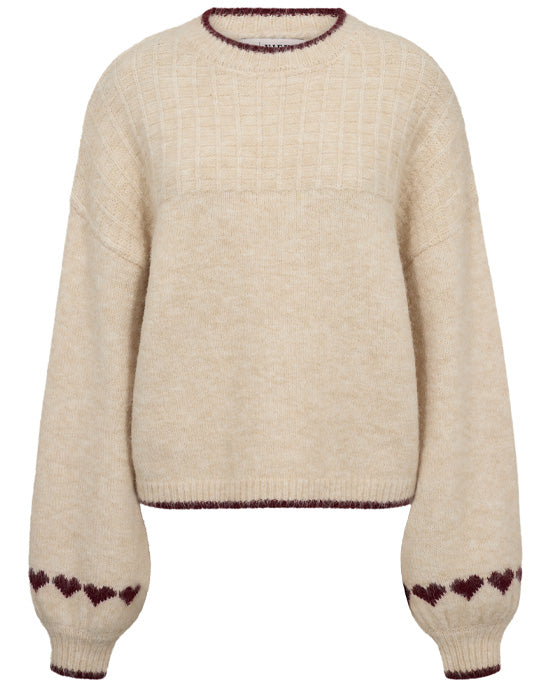 Heart knit pullover White/Burgundy