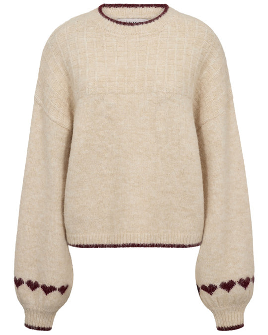 Heart knit pullover White/Burgundy