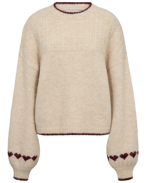 Heart knit pullover White/Burgundy