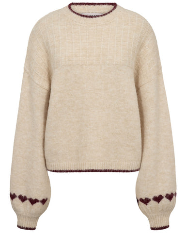 Heart knit pullover White/Burgundy