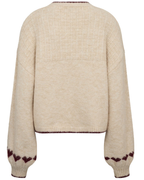 Heart knit pullover White/Burgundy