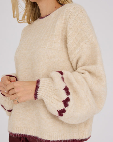 Heart knit pullover White/Burgundy