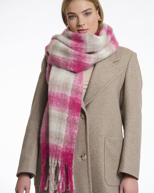 Hipke Checked Scarf Deep Pink