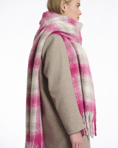 Hipke Checked Scarf Deep Pink