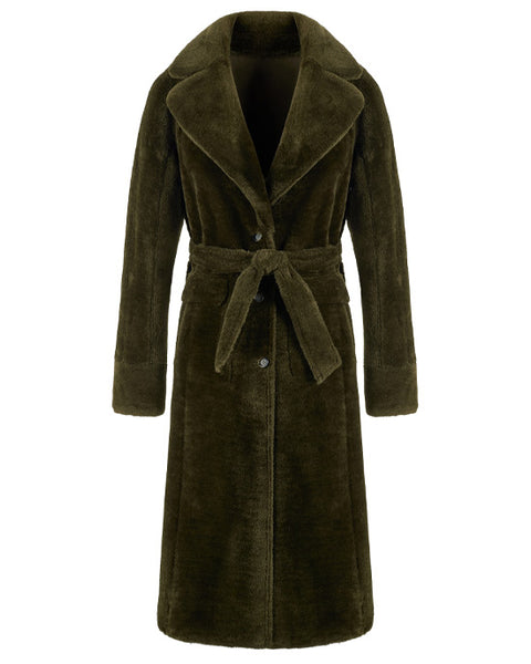 Faux Fur Coat Khaki Reversible