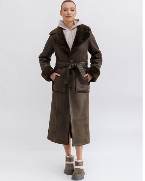 Faux Fur Coat Khaki Reversible