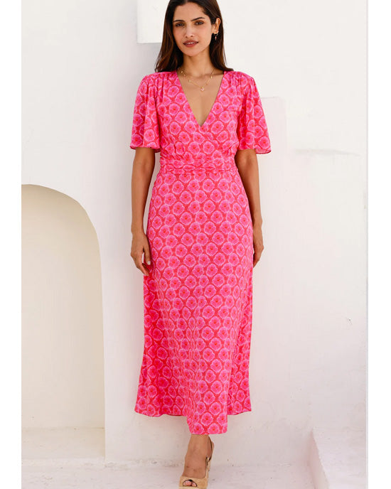 Mimi EcoVero Dress Pink/Red - shopatstocks