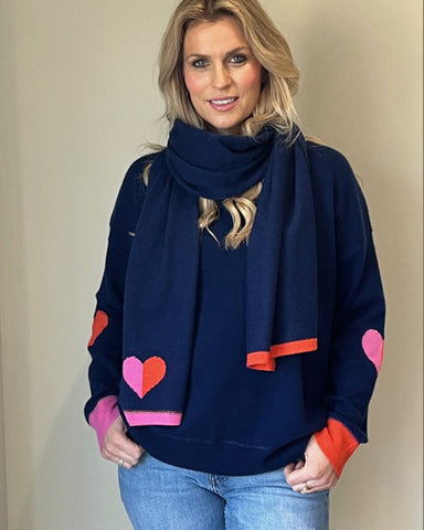 Navy Cashmere scarf with heart detail