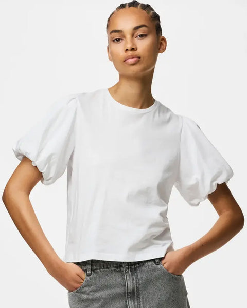 Pernilla Puff Sleeve Tee White - shopatstocks