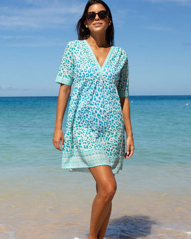 Santorini Kaftan Soft Cheetah Turquoise