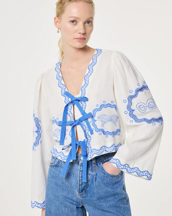 Serviette Blouse White/Blue - shopatstocks