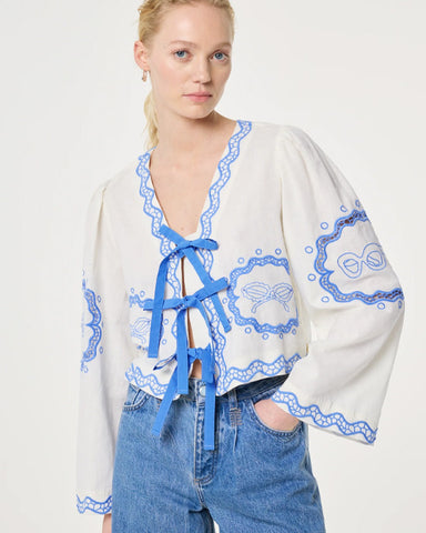 Serviette Blouse White/Blue - shopatstocks