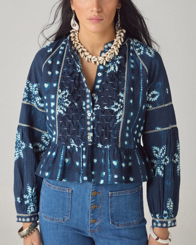 Shibori Blouse Dreams Sora Ocean Ink - shopatstocks