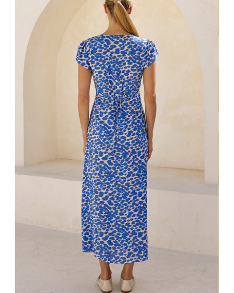 Sophie EcoVero Dress Ikat Animal White/Blue - shopatstocks