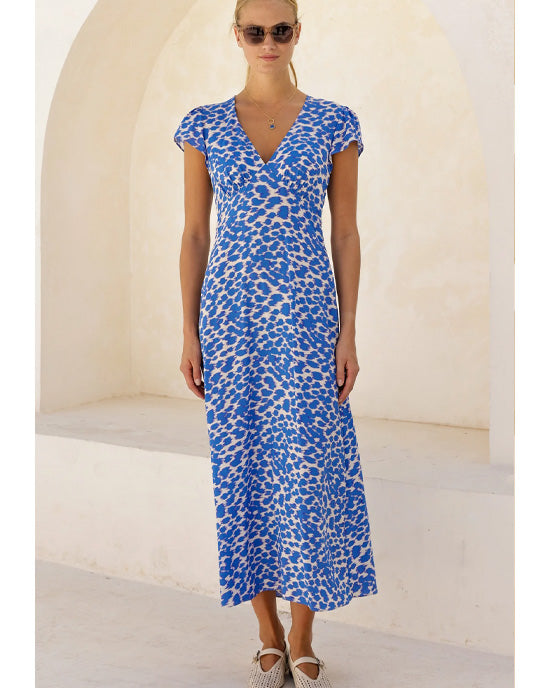 Sophie EcoVero Dress Ikat Animal White/Blue - shopatstocks