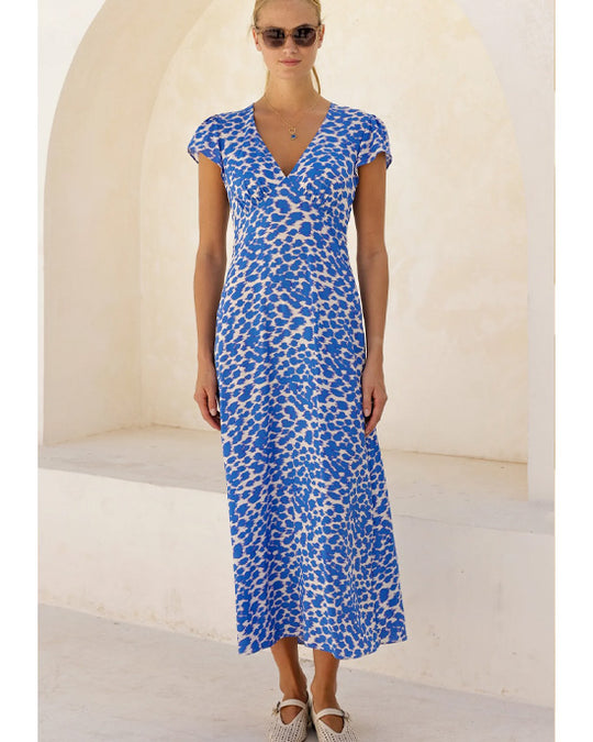 Sophie EcoVero Dress Ikat Animal White/Blue