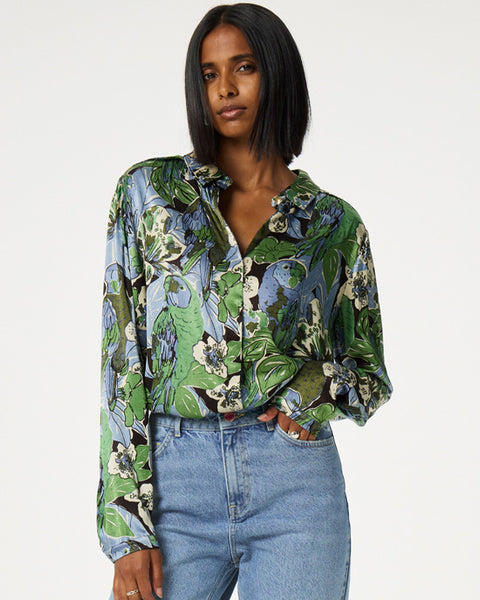 Sunrise Blouse Black Parrot Green