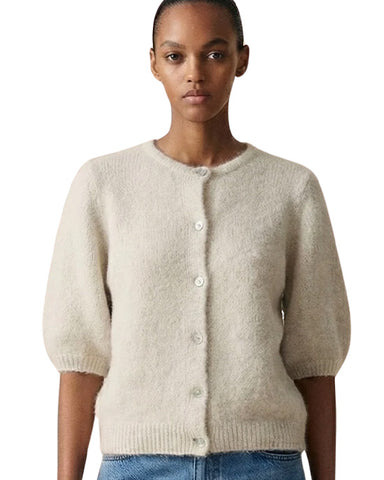 Susan Short Sleeve Alpaca Cardigan Beige - shopatstocks