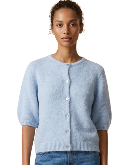 Susan Short Sleeve Alpaca Cardigan Light Blue - shopatstocks