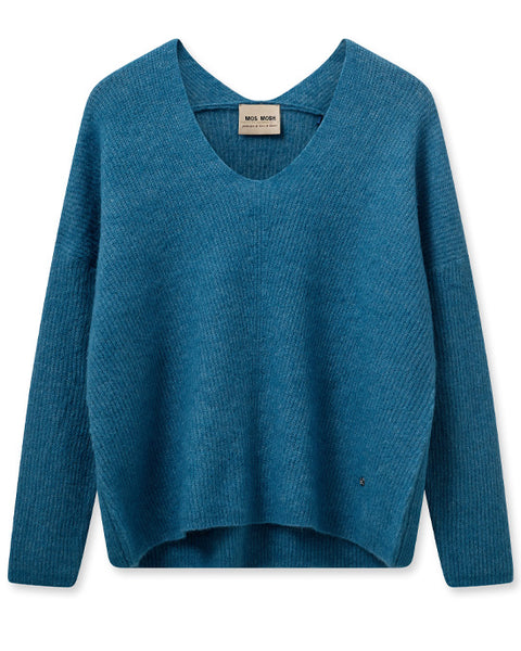 Thora V Neck Knit Blue Steel