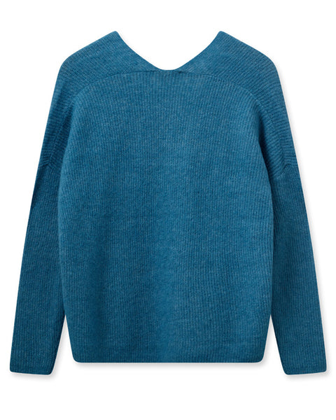 Thora V Neck Knit Blue Steel