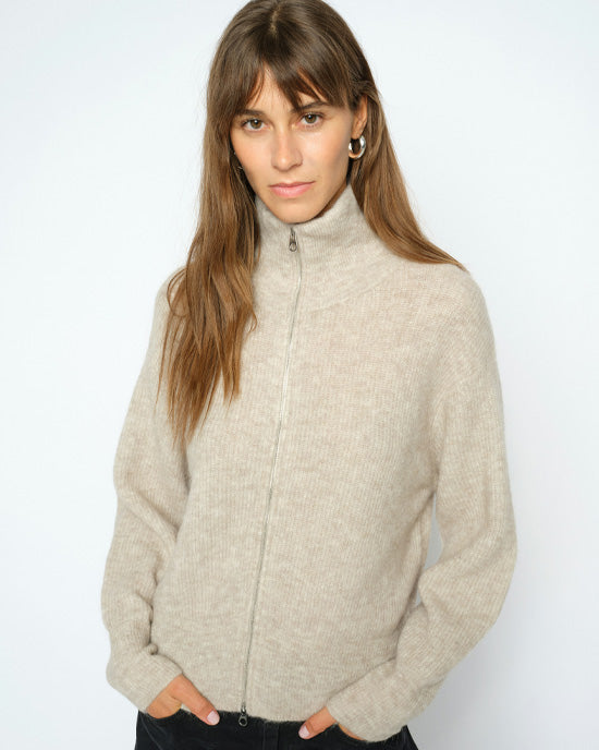 Thora Knit Zip Cardigan Feather Gray