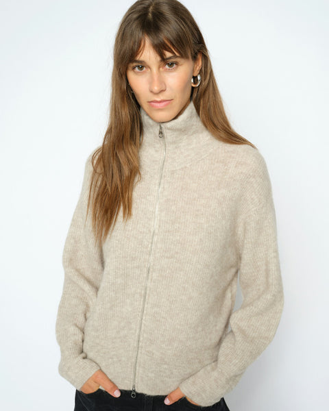 Thora Knit Zip Cardigan Feather Gray