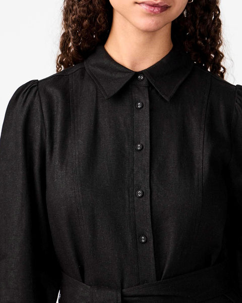 Yasflaxy 3/4 Linen Shirt Dress Black