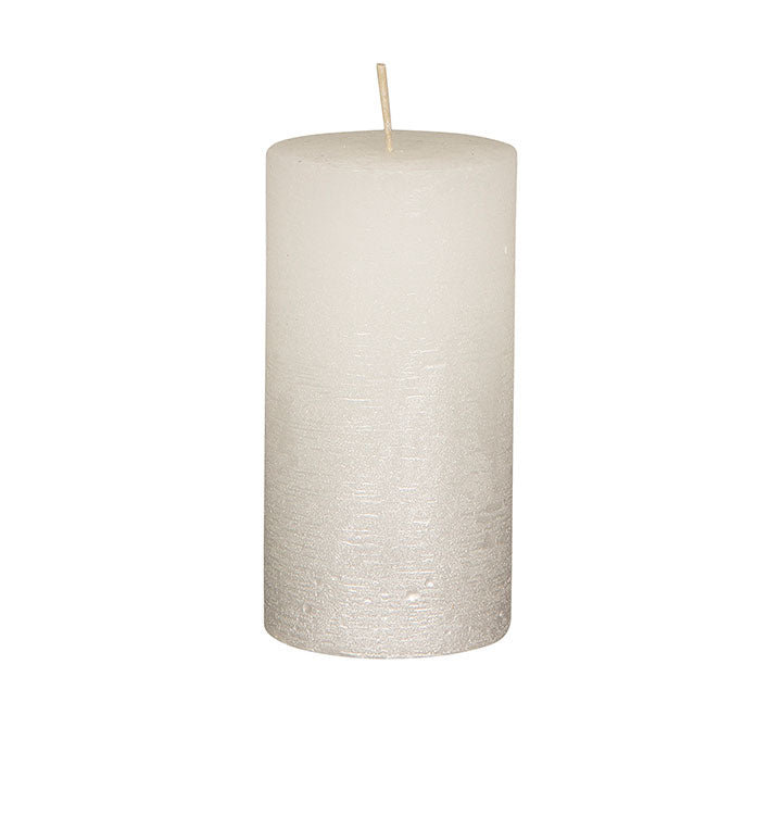 White Pillar Candle 'Spray' Rustic with Silver Ø7 x H13,5cm