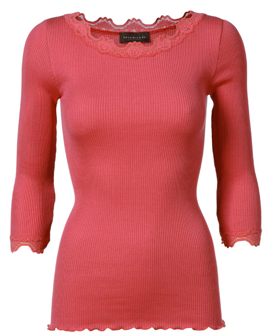 Boat Neck Lace Top 3/4 sleeve Mineral Red