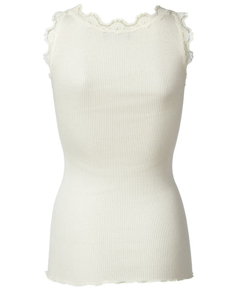 Classic silk top w lace Ivory