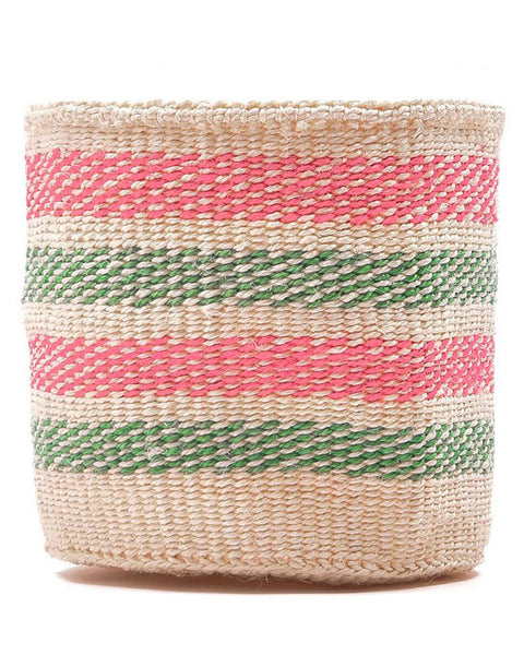 Alama Light Pink & Green Stripe Woven Storage Basket