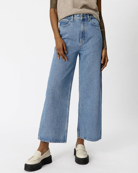 AmberGZ HW Straight Culotte Jeans Mid Blue
