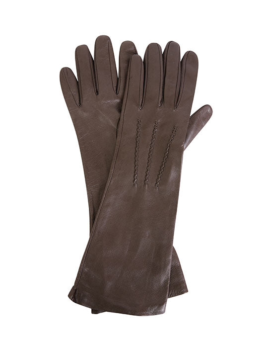 Ladies leather mid length glove w silk lining