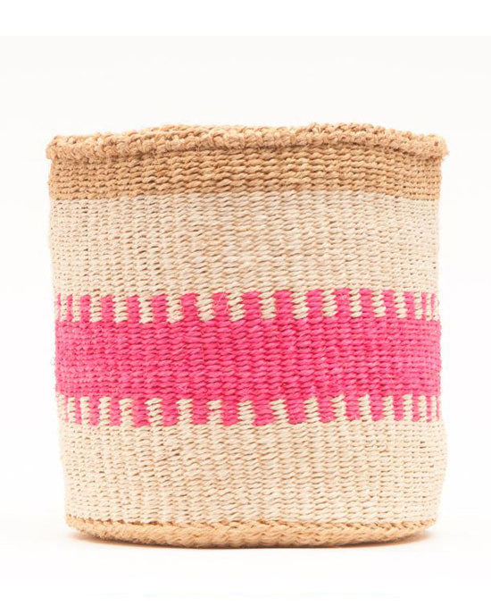 Kuzuia Fluoro Pink and Natural Woven Storage Basket