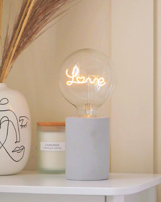 Desk Lamp Grey with 'Love' bulb