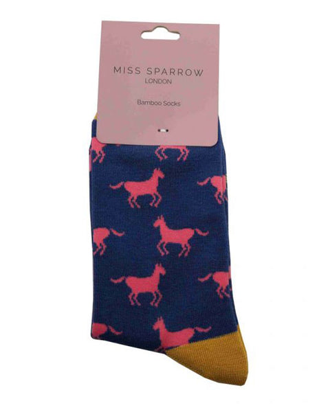 Miss Sparrow Socks Horses Blue