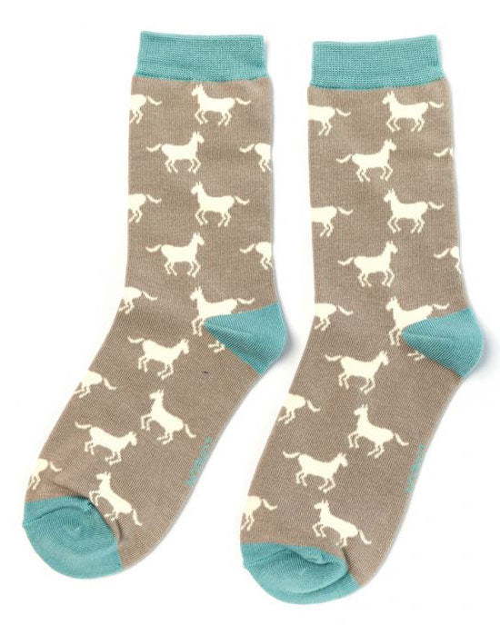 Miss Sparrow Socks Horses Light Grey