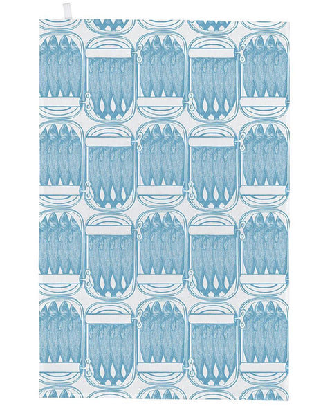 Tea Towel Sardine Tins, Blue
