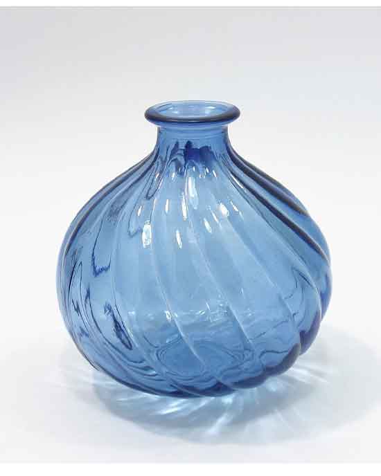 Recycled Glass Vase 17cm 'Spiral' Sapphire Blue