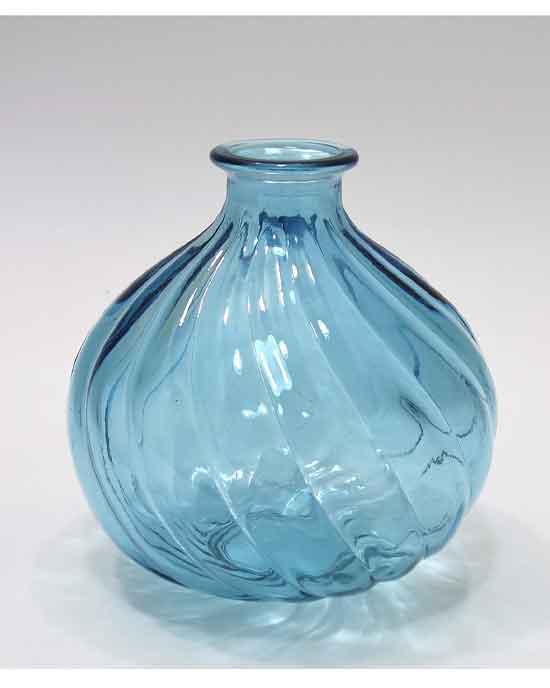Recycled Glass Vase 17cm 'Spiral' Topaz Blue