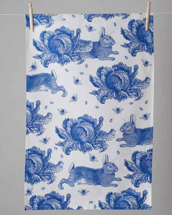 Tea Towel Blue Rabbit & Cabbage
