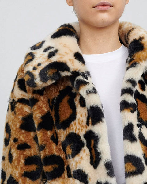 Traci Cropped Fur Faux Jacket Leopard