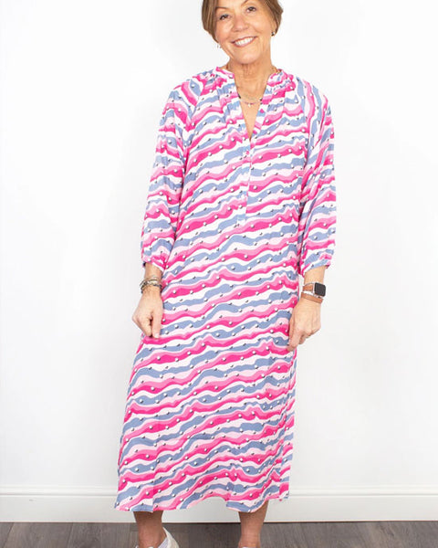 Zion Dress Squiggle Star Pink & Blue