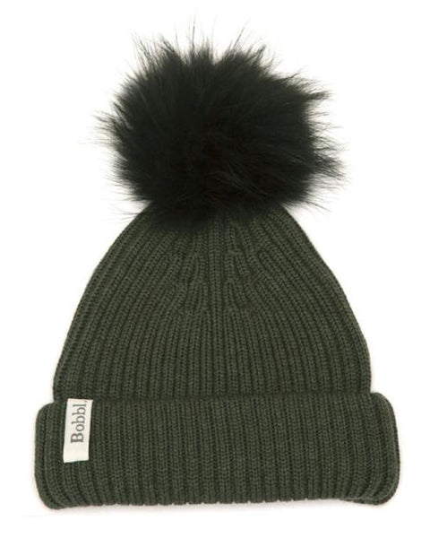 Merino Wool Bobble Hat Hunter Green