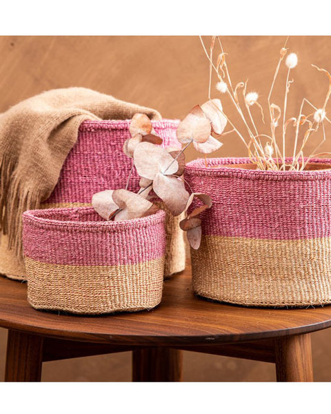 Keti Sand & Dusty Pink Duo Colour Block Woven Basket